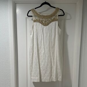 Anthropologie White Dress with Gold Accents